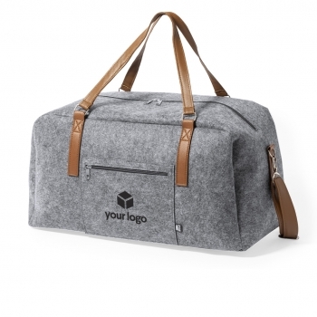 Bolso de fieltro RPET con asas polipiel marrón, doble tirador y bandolera ajustable