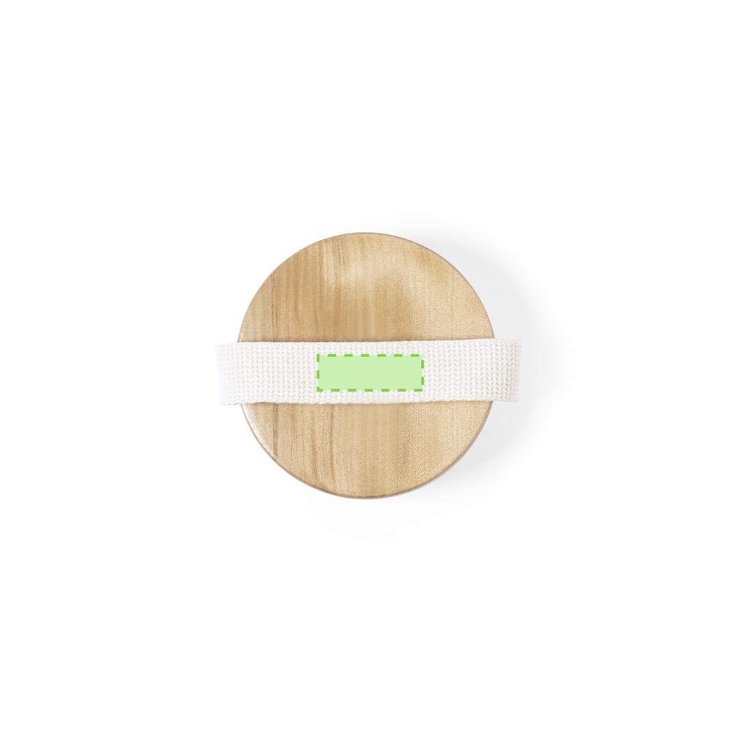 Cepillo exfoliante masajeador de madera con cinta de sujeción en bolsa de algodón