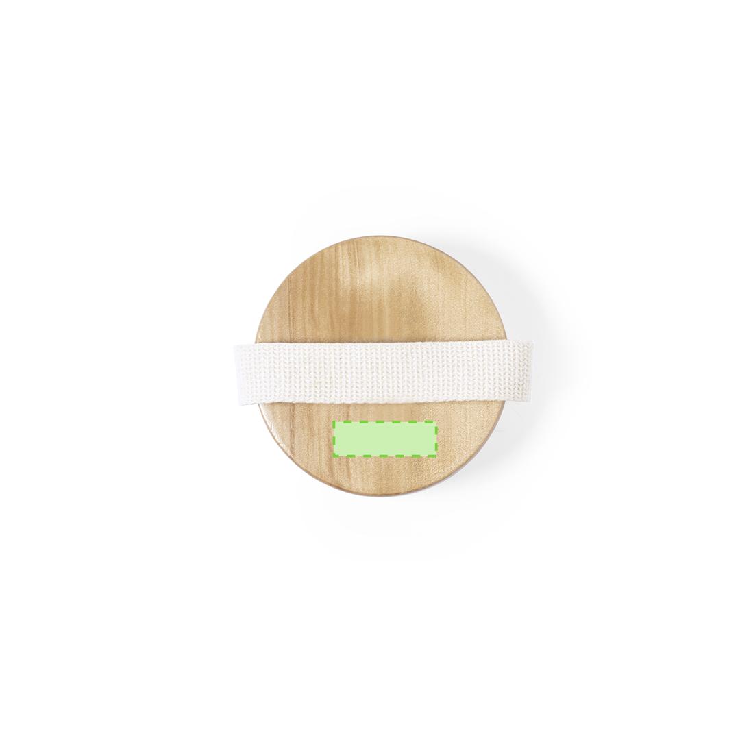 Cepillo exfoliante masajeador de madera con cinta de sujeción en bolsa de algodón