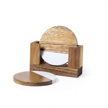 Set de posavasos de madera y mármol 2 piezas