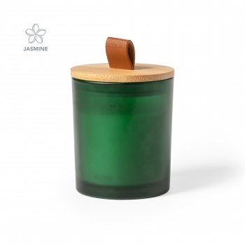 Vela aromática de cristal con tapa de bambú aromas vainilla y sándalo