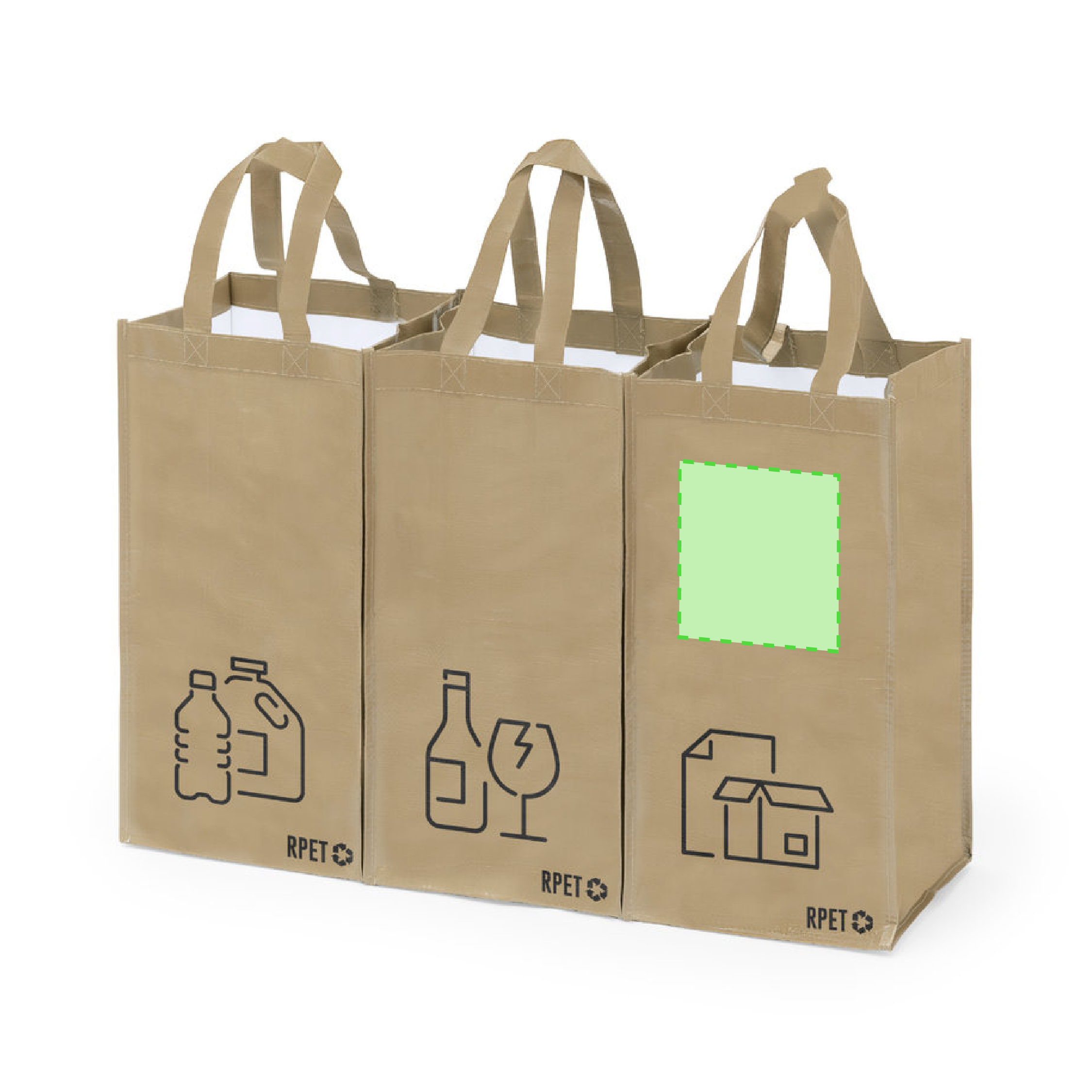 Set de bolsas reutilizables de poliéster reciclado RPET 3 bolsas