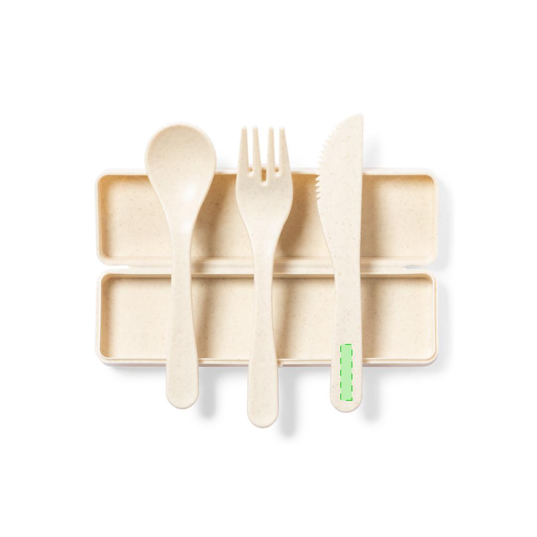 Set 3 cubiertos de PP veteado 3 piezas con estuche a juego — Food Grade
