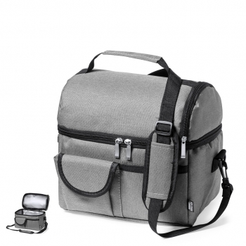 Nevera RPET 600D con 2 compartimentos independientes, bandolera acolchada y bolsillo de redecilla