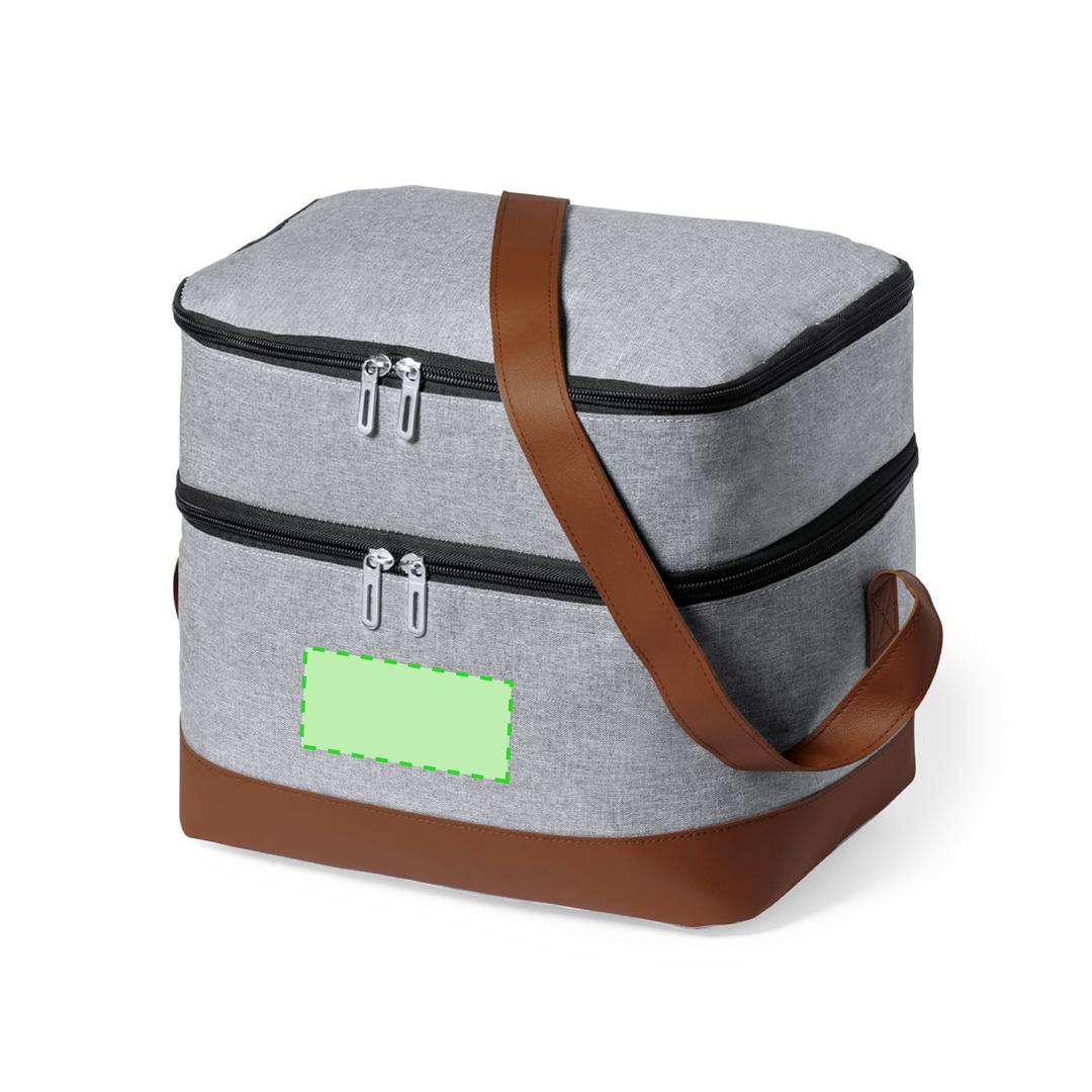 Nevera RPET 600D y polipiel 2 compartimentos con interior de aluminio y bandolera marrón