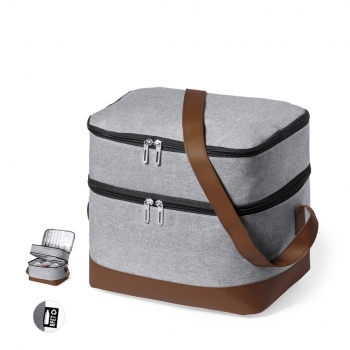 Nevera RPET 600D y polipiel 2 compartimentos con interior de aluminio y bandolera marrón
