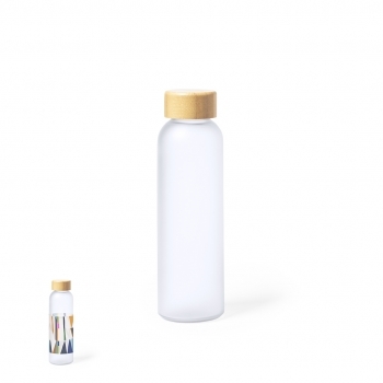 Bidón de cristal y bambú personalizable por sublimación 500 ml