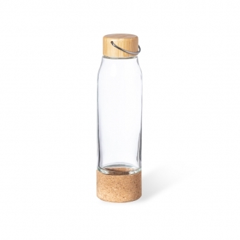 Botella de diseño de cristal con bambú y corcho 470 ml