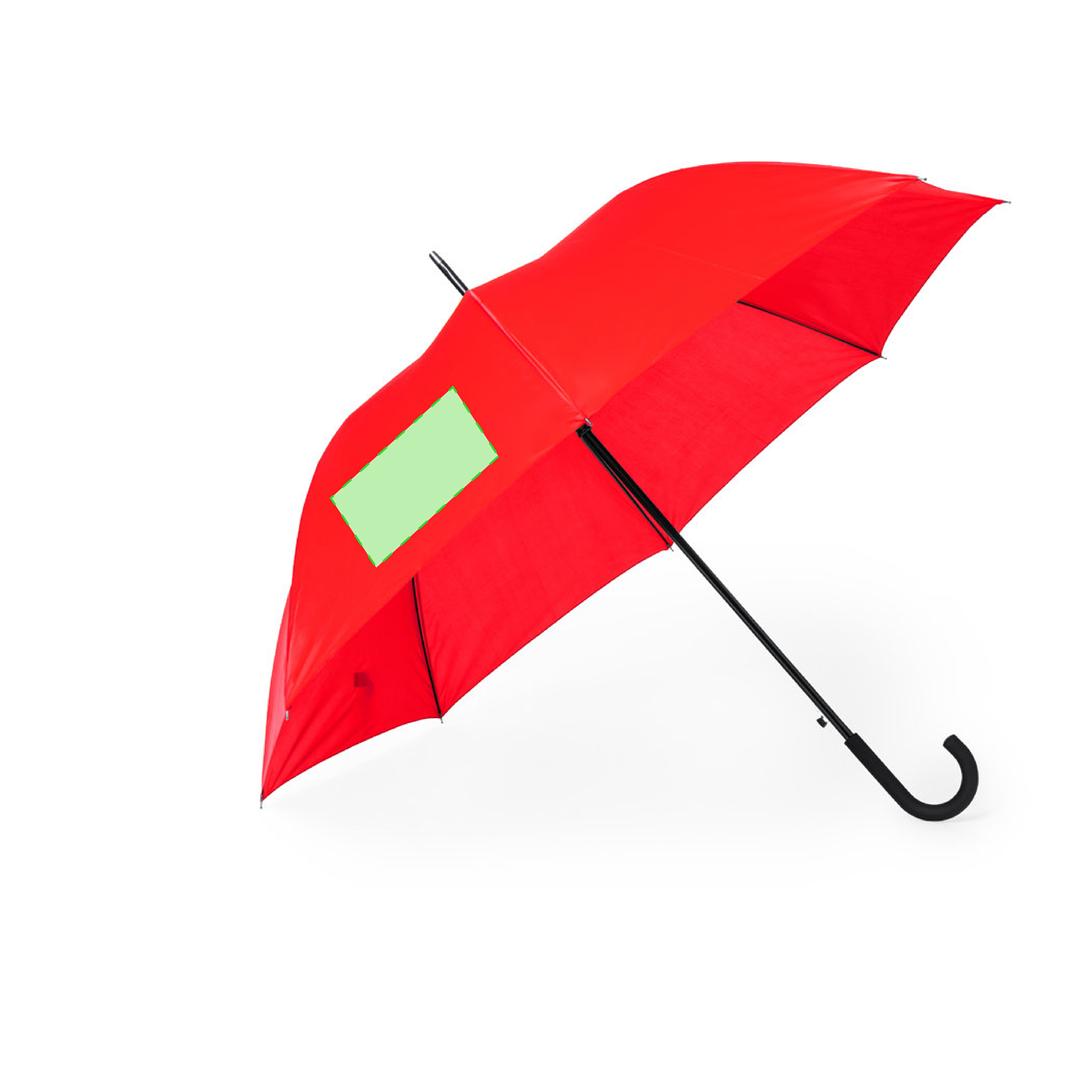 Paraguas XL automático de pongee 190T con sistema antiviento, varillas de fibra de vidrio y mango curvado