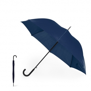 Paraguas XL automático de pongee 190T con sistema antiviento, varillas de fibra de vidrio y mango curvado