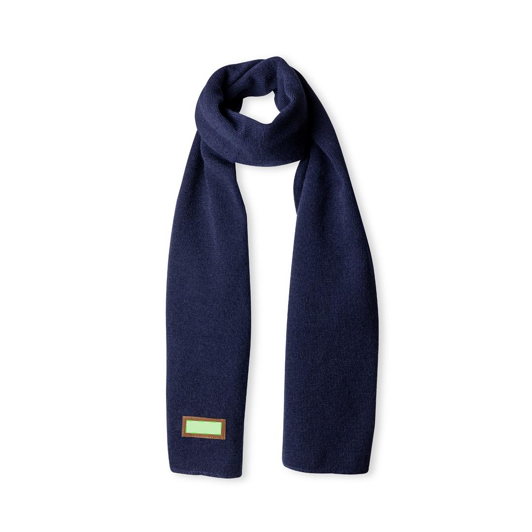 Bufanda unisex de acrílico elástico con parche de polipiel cosido para marcaje en variada gama de colores
