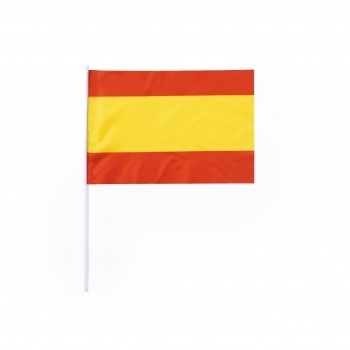 Banderín Saraik España — poliéster 170T, 29,5x20 cm, mástil blanco 40 cm con bola en extremo