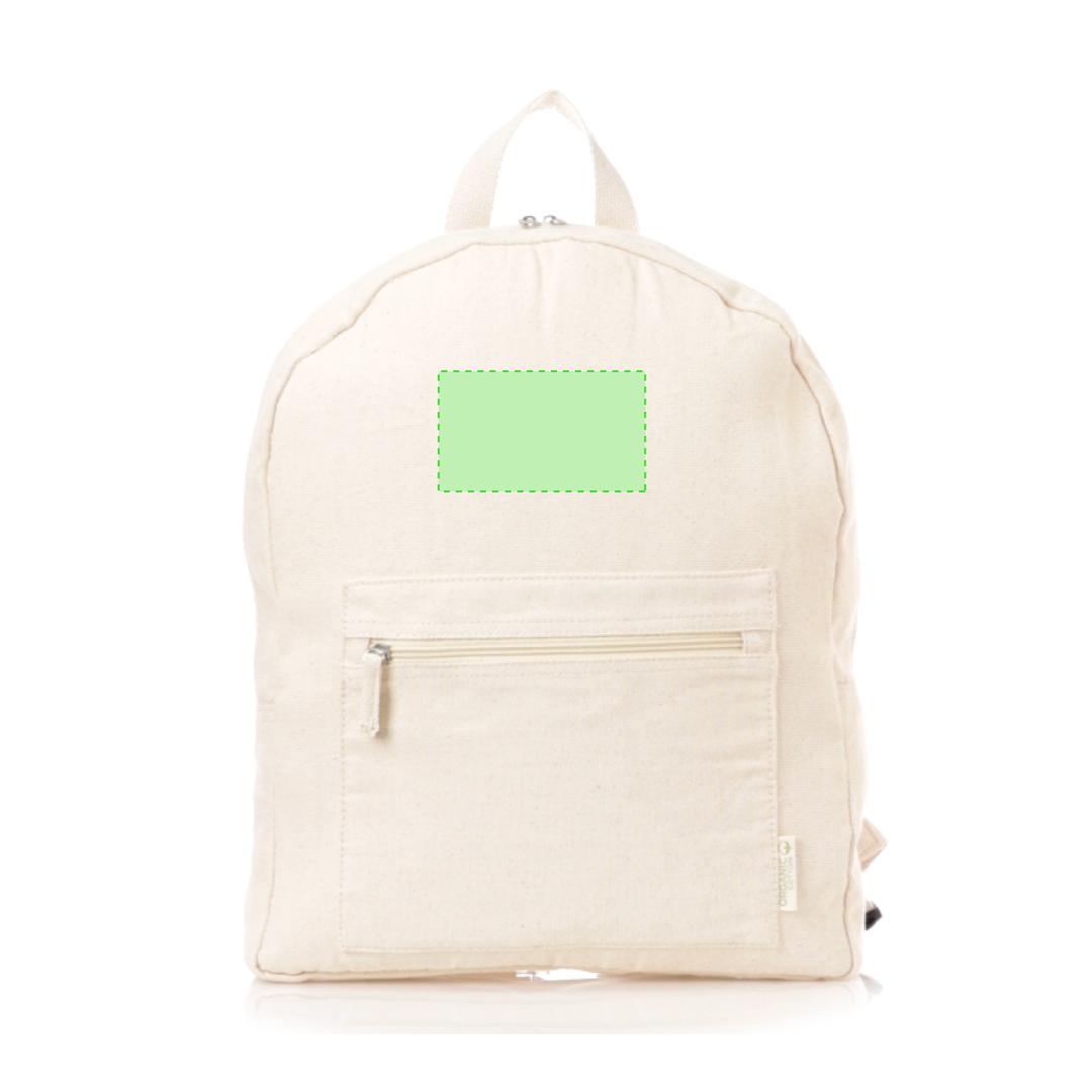 Mochila de algodón orgánico 320 g/m² con tarjeta explicativa kraft y espalda acolchada
