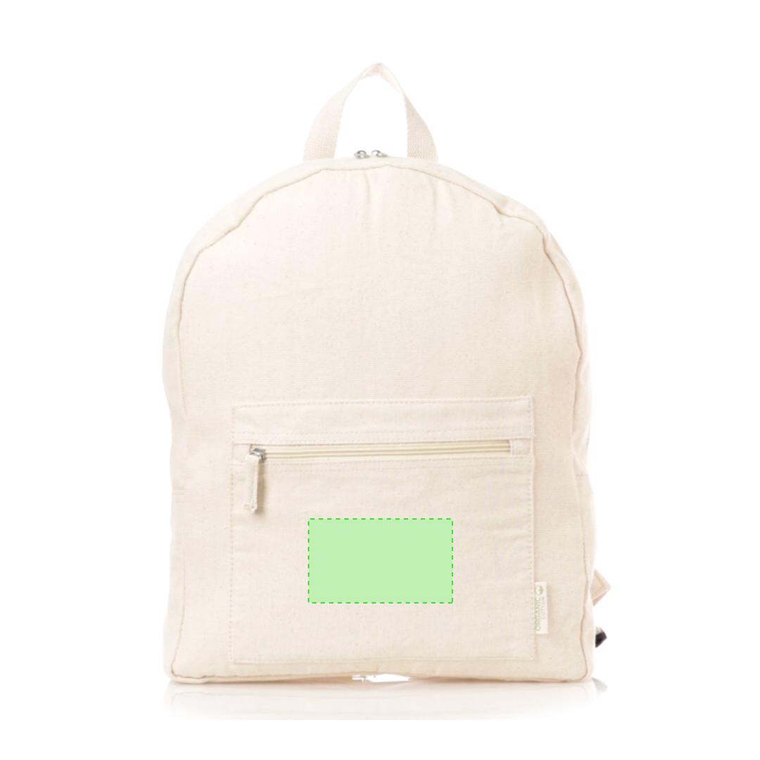 Mochila de algodón orgánico 320 g/m² con tarjeta explicativa kraft y espalda acolchada