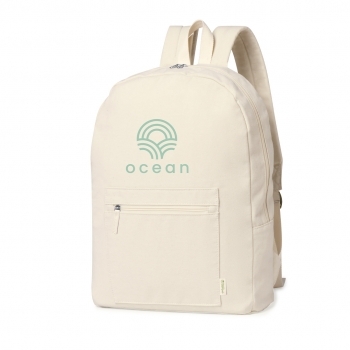 Mochila de algodón orgánico 320 g/m² con tarjeta explicativa kraft y espalda acolchada