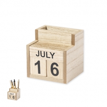 Lapicero con calendario perpetuo de MDF grabado
