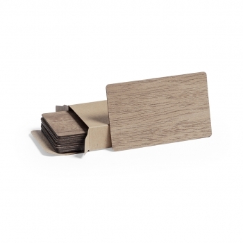 Set de 10 tarjetas de madera natural veteada para marcaje en láser — en caja de cartón kraft individual