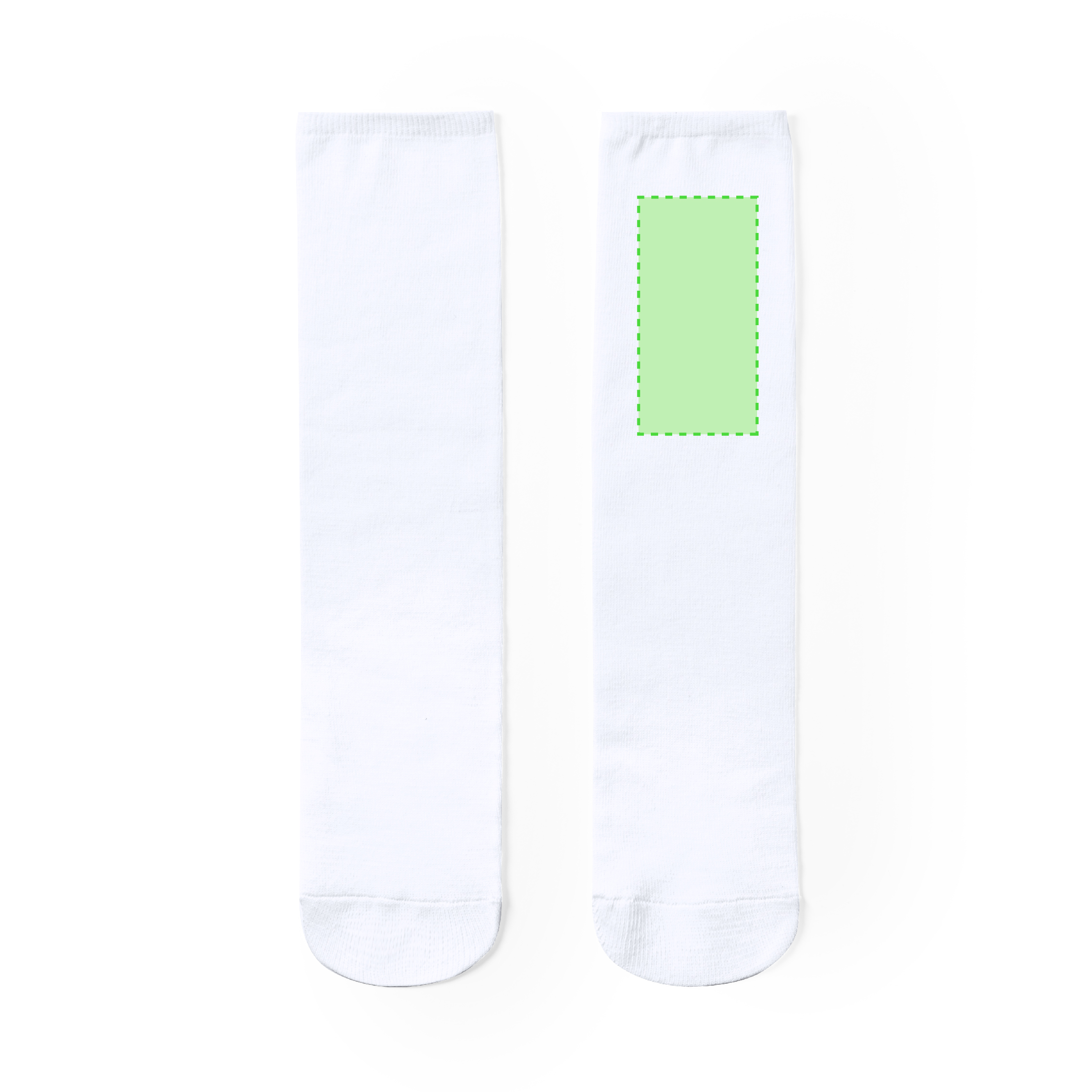 Par de calcetines de poliéster blanco en talla L-XL diseñados para marcaje en sublimación a todo color