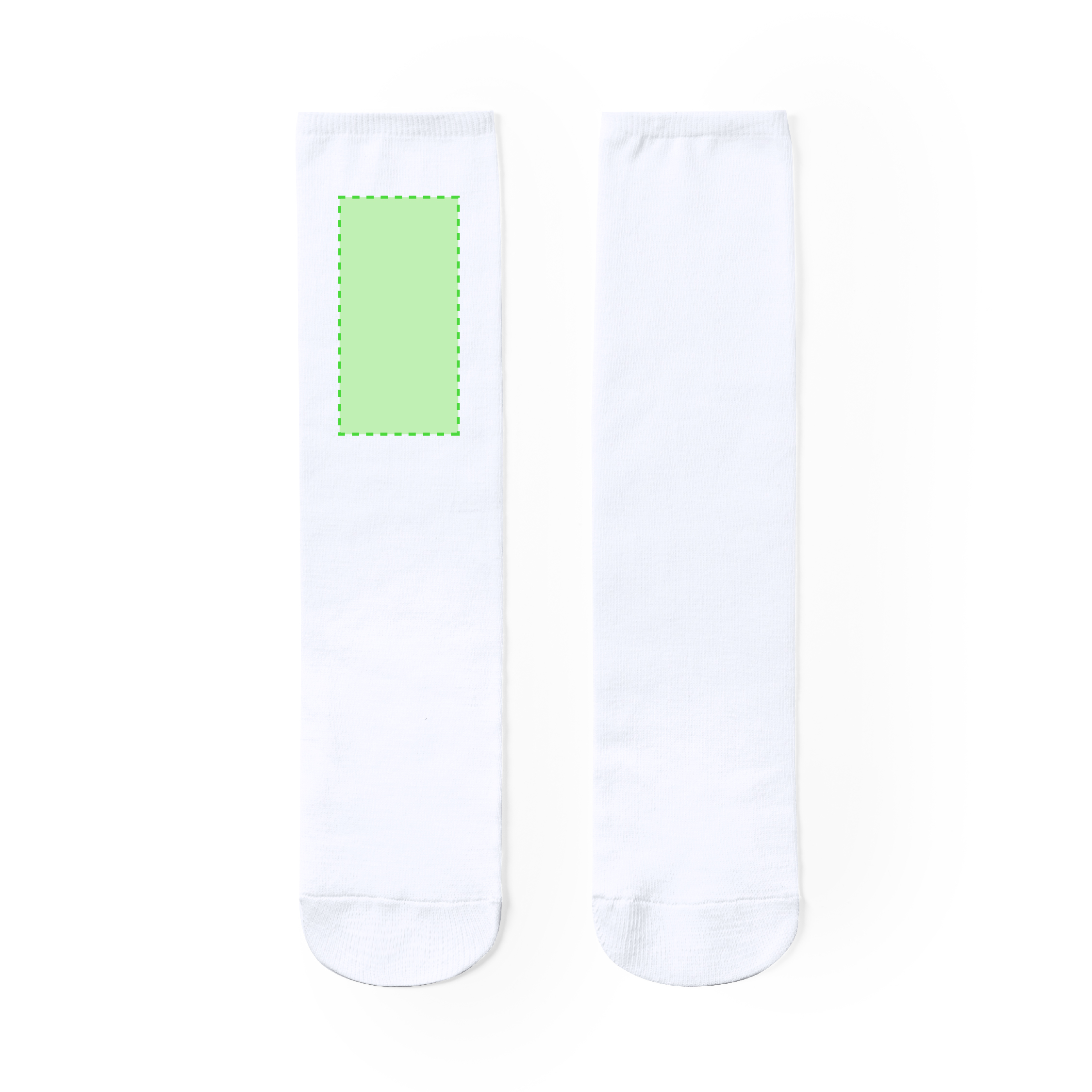Par de calcetines de poliéster blanco en talla L-XL diseñados para marcaje en sublimación a todo color