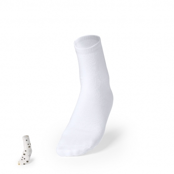 Par de calcetines de poliéster blanco en talla L-XL diseñados para marcaje en sublimación a todo color