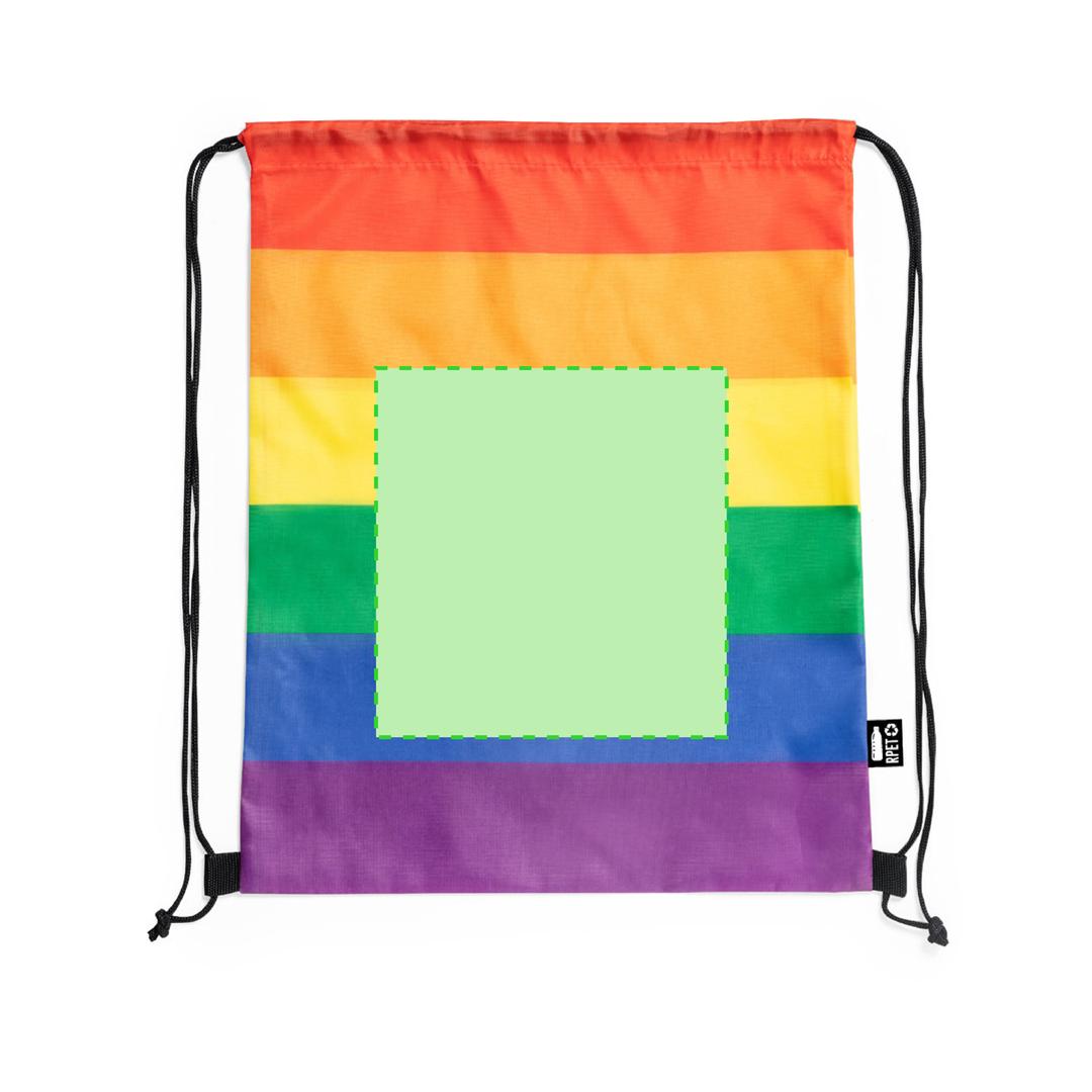 Mochila de cuerdas Rainbow de RPET 210T multicolor con cordones negros 34×42 cm