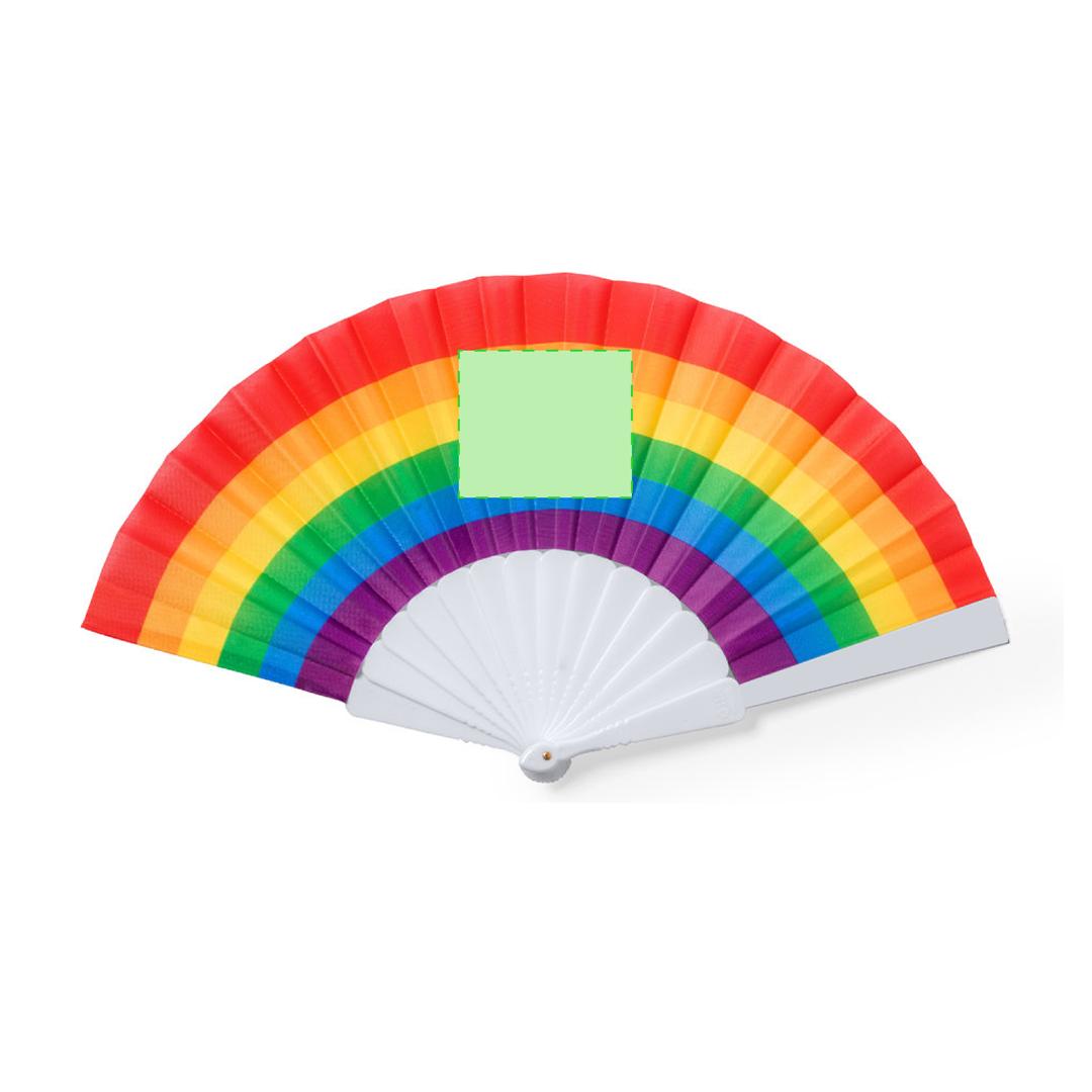 Abanico Rainbow de RPET multicolor con varillas blancas 43×23 cm