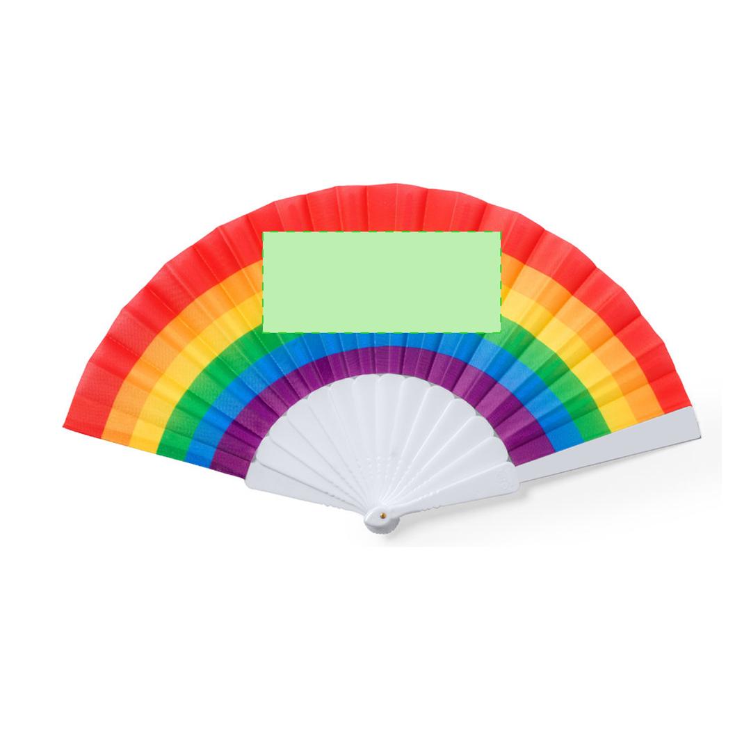 Abanico Rainbow de RPET multicolor con varillas blancas 43×23 cm