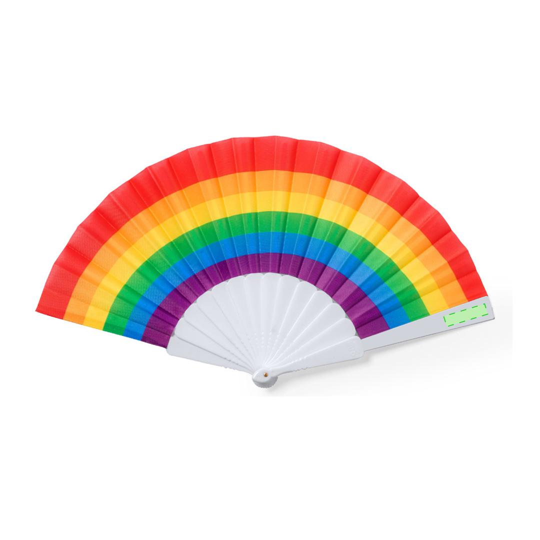 Abanico Rainbow de RPET multicolor con varillas blancas 43×23 cm