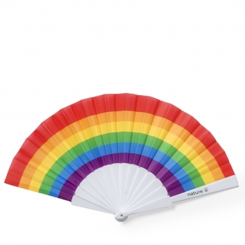 Abanico Rainbow de RPET multicolor con varillas blancas 43×23 cm