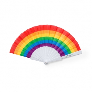 Abanico Rainbow de RPET multicolor con varillas blancas 43×23 cm