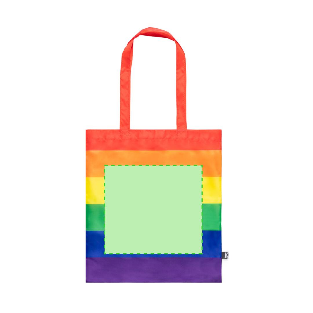 Bolsa Rainbow de RPET 210T multicolor con asas largas reforzadas 37×41 cm