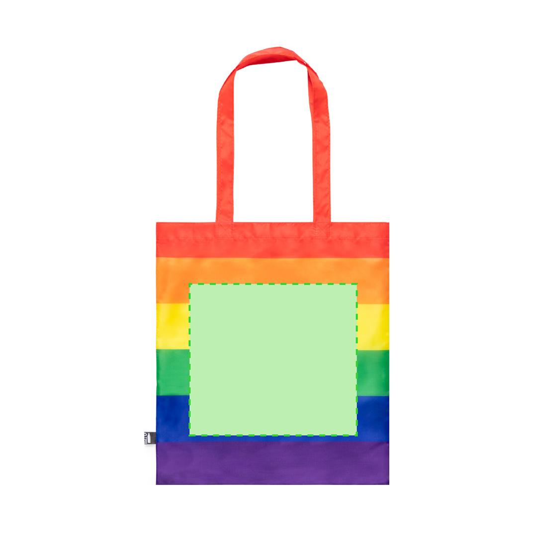 Bolsa Rainbow de RPET 210T multicolor con asas largas reforzadas 37×41 cm