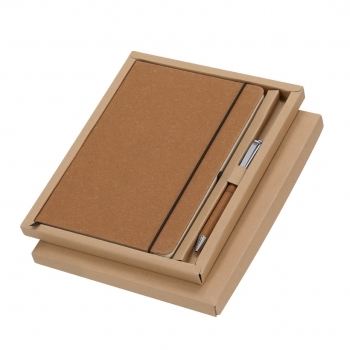 Set premium de cuero reciclado con bloc de 100 hojas y bolígrafo metálico