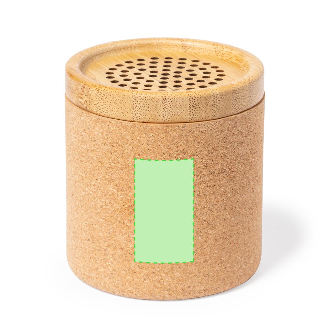 Altavoz Bluetooth compacto de corcho natural con rejilla de bambú, 3W, 300 mAh y cable Tipo C