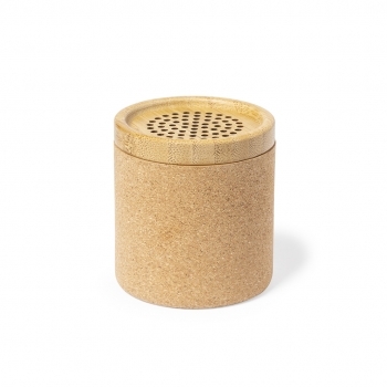 Altavoz Bluetooth compacto de corcho natural con rejilla de bambú, 3W, 300 mAh y cable Tipo C