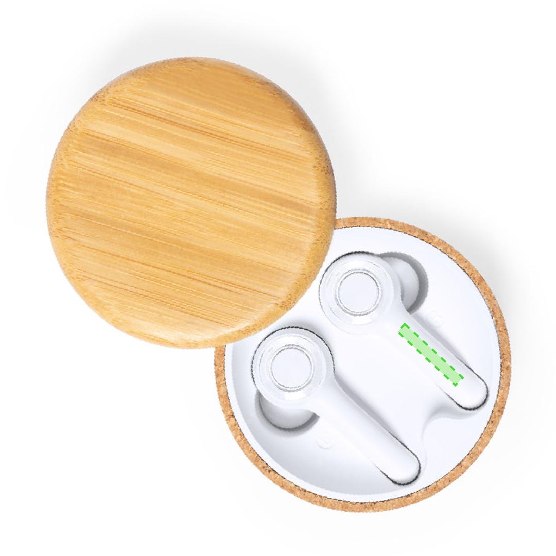 Auriculares Bluetooth 5.0 con base de carga en corcho natural y tapa de bambú, LED carga