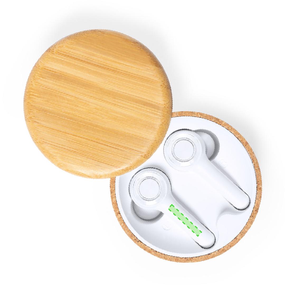 Auriculares Bluetooth 5.0 con base de carga en corcho natural y tapa de bambú, LED carga