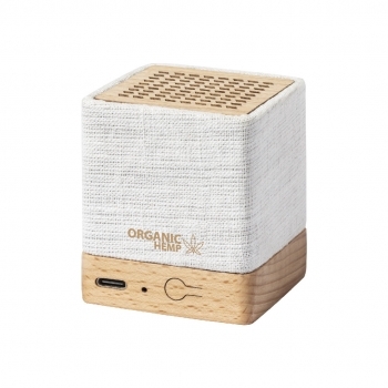 Altavoz Bluetooth de cáñamo orgánico con madera natural, 3W, 300 mAh y manual en español e inglés