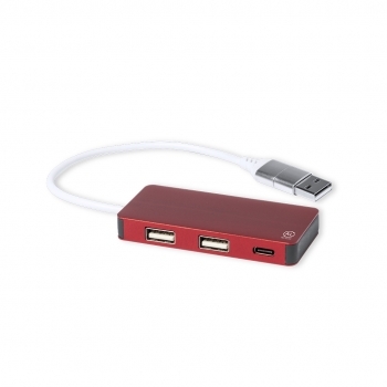 Hub USB de aluminio reciclado con 1 Tipo-C y 2 USB-A eco certificado