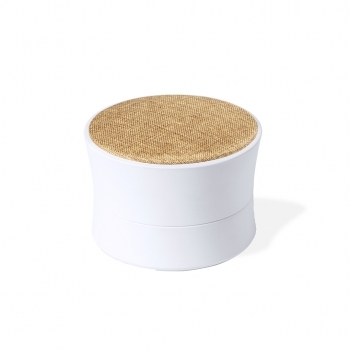 Altavoz Bluetooth compacto con cuerpo ABS blanco, rejilla en variados colores y batería 300 mAh USB-C