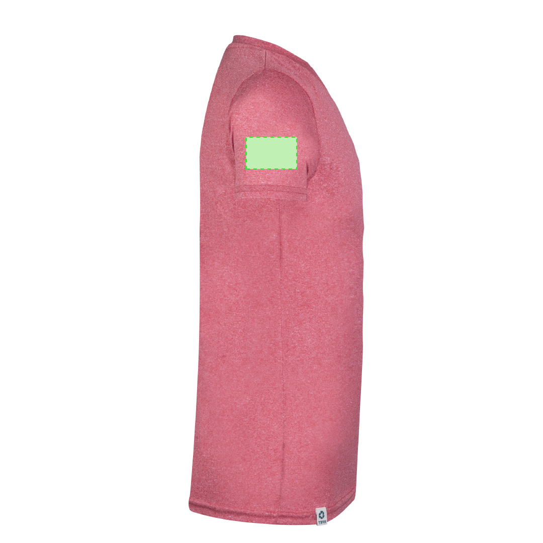Camiseta técnica Rits adulto — 100% poliéster RPET 135 g/m² con efecto melange, cuello canalé 2x2, doble costura y etiqueta RPET exterior