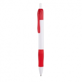 Bolígrafo de plástico blanco con clip y goma de color