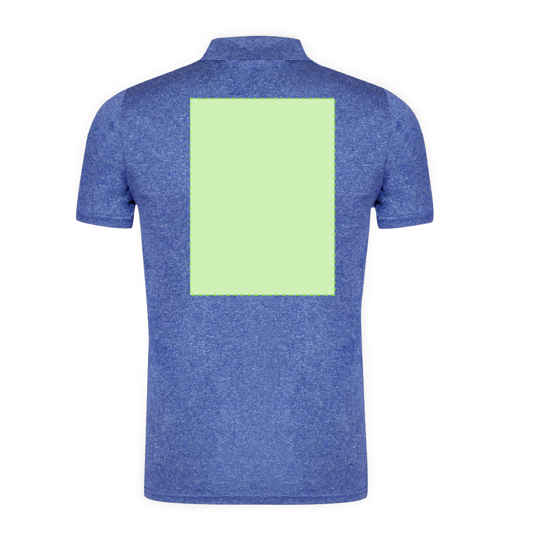 Polo técnico Troky adulto — 100% poliéster RPET 150 g/m² con efecto melange, doble costura, etiqueta RPET exterior y etiqueta removible