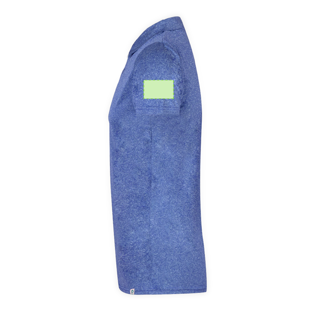 Polo técnico Troky adulto — 100% poliéster RPET 150 g/m² con efecto melange, doble costura, etiqueta RPET exterior y etiqueta removible