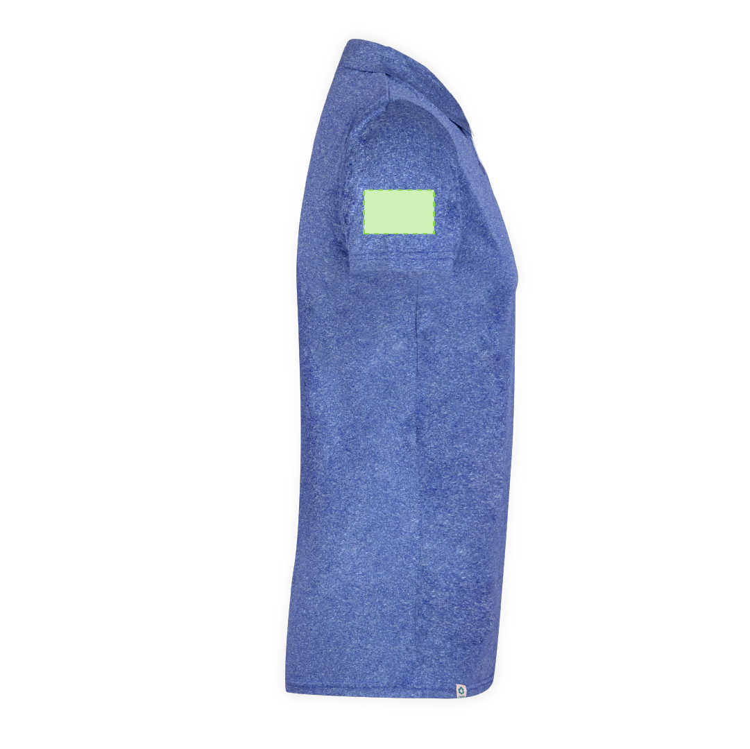 Polo técnico Troky adulto — 100% poliéster RPET 150 g/m² con efecto melange, doble costura, etiqueta RPET exterior y etiqueta removible