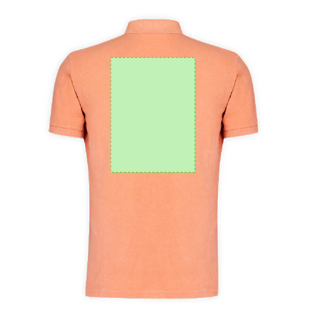 Polo Ken adulto — 100% algodón Ring Spun piqué 180 g/m² con efecto lavado jeans único, detalle contraste en cuello y mangas