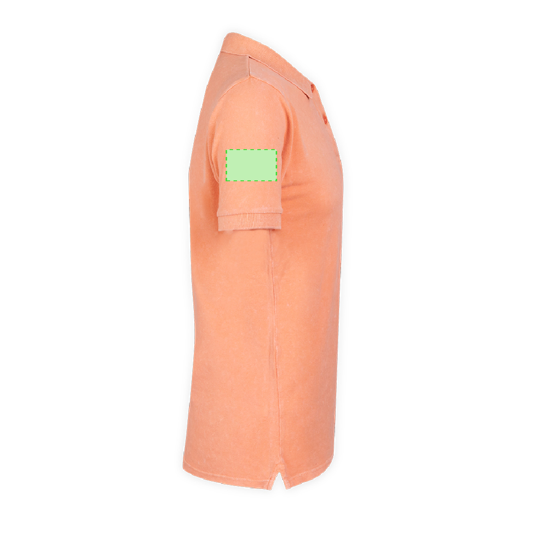 Polo Ken adulto — 100% algodón Ring Spun piqué 180 g/m² con efecto lavado jeans único, detalle contraste en cuello y mangas