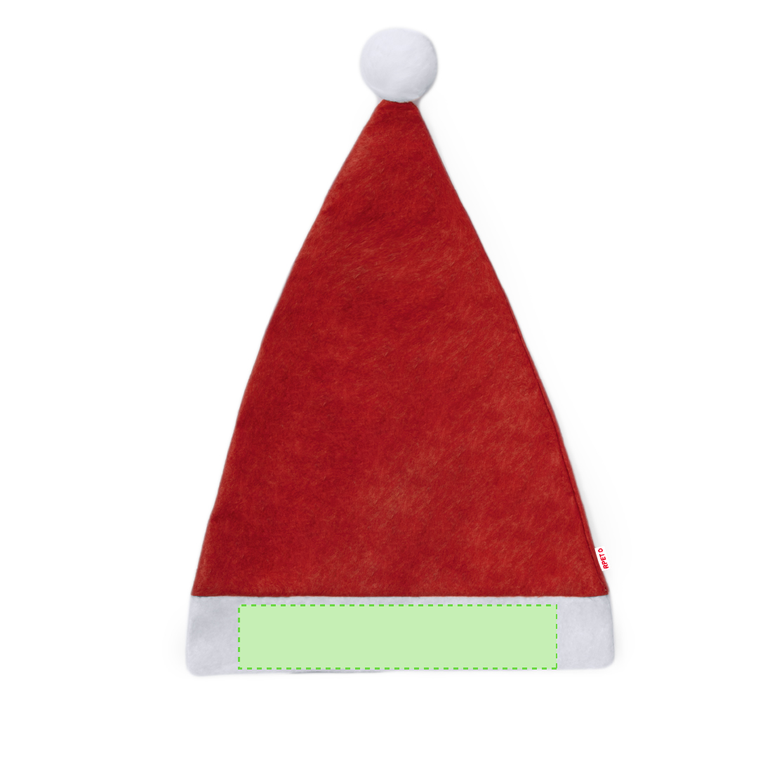Gorro Papá Noel Coyfel RPET — poliéster RPET reciclado con banda y pom pom en blanco, diseño sostenible