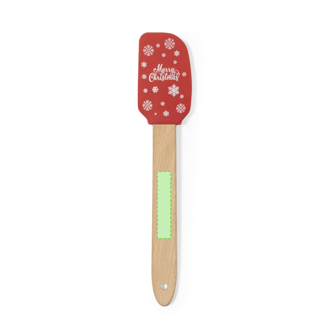 Paleta de cocina navideña Margat — silicona con motivos navideños y mango de madera natural, presentada en bolsa reciclada