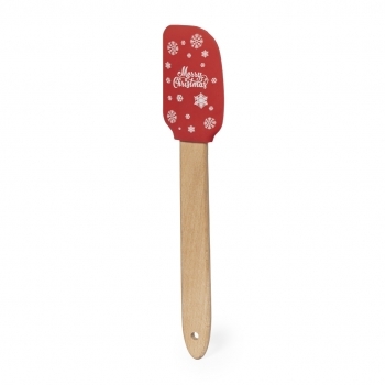 Paleta de cocina navideña Margat — silicona con motivos navideños y mango de madera natural, presentada en bolsa reciclada